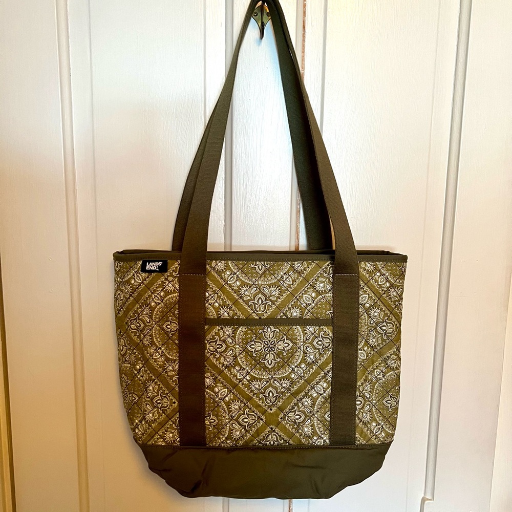 Lands' End Olive Green Paisley Tote Bag - Picture 2 of 6